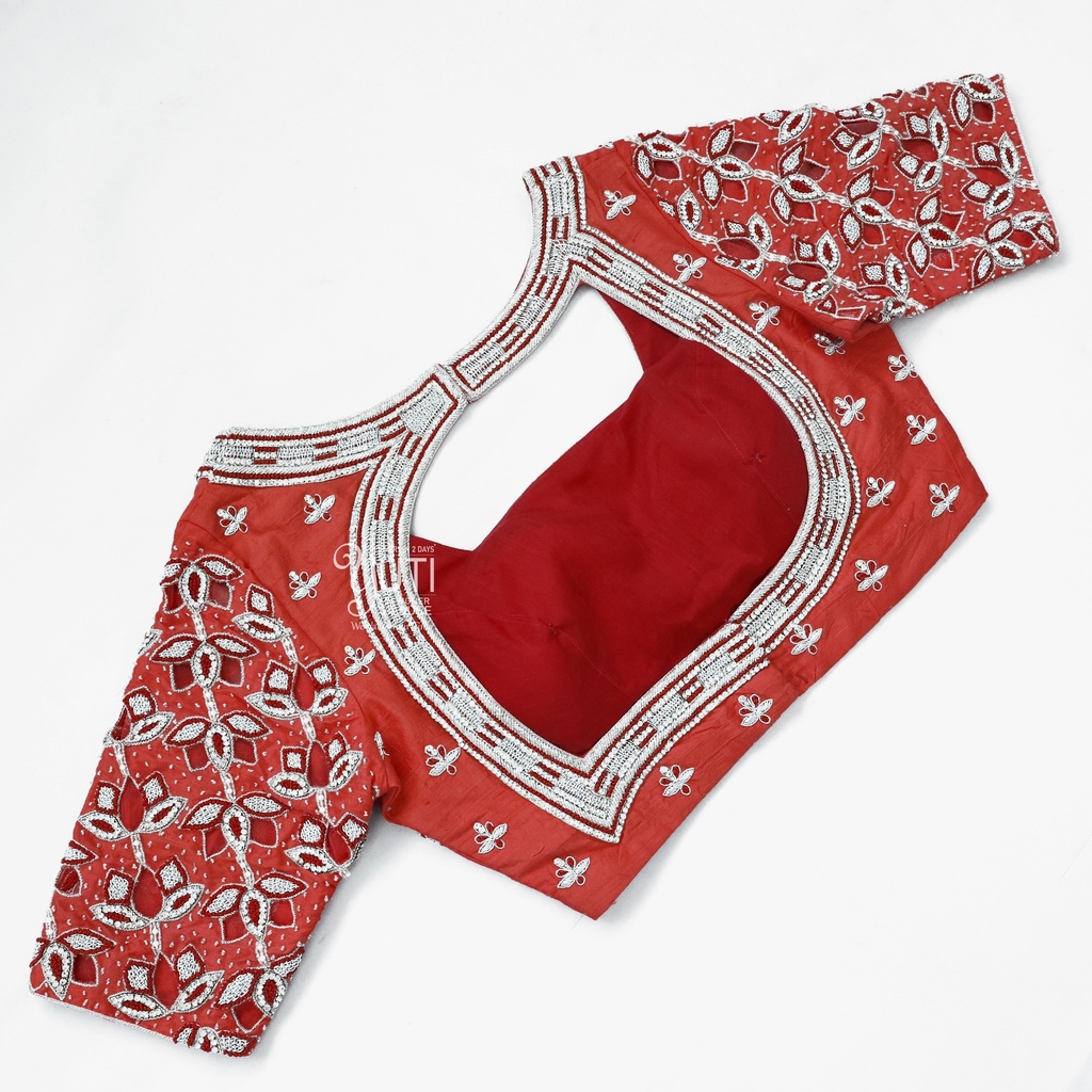 Maroon Lotus cutwork blouse