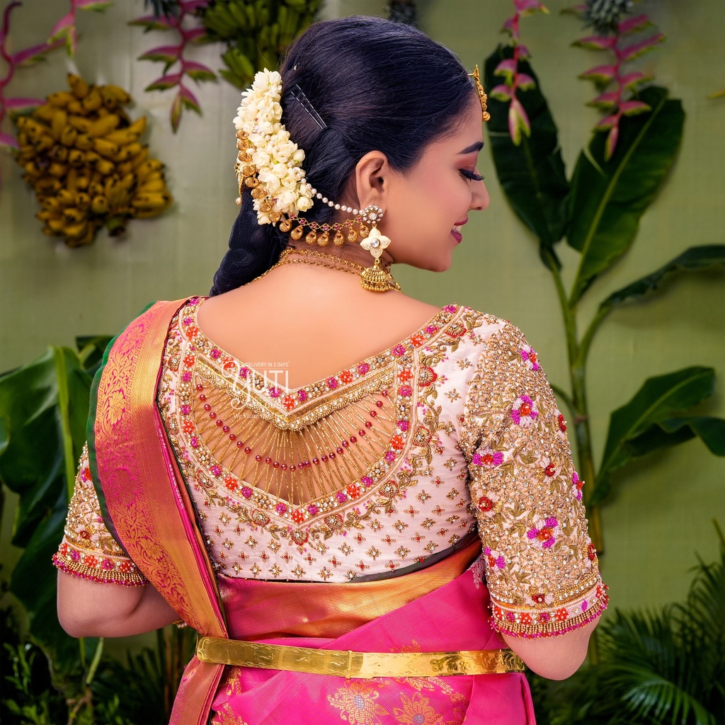 Baby pink floral bridal blouse