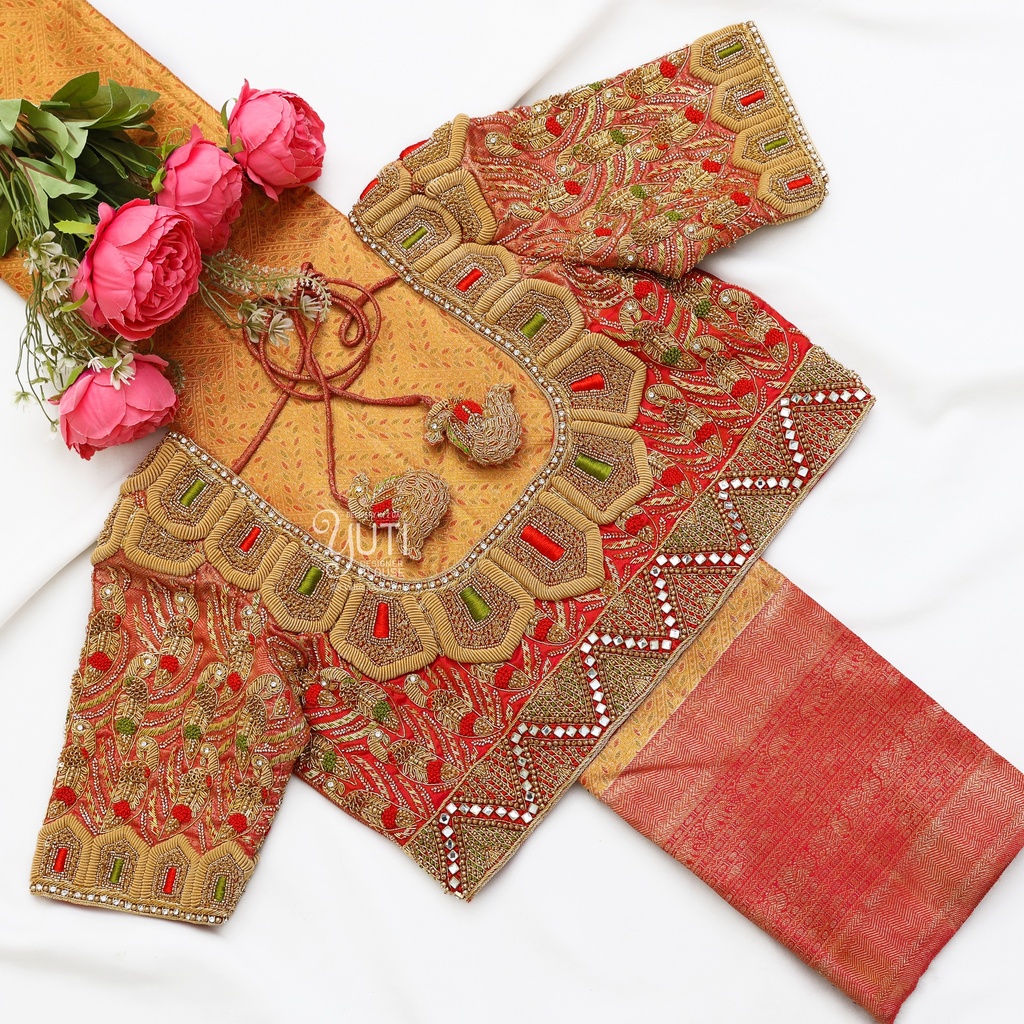 Red Parrot embossed bridal blouse