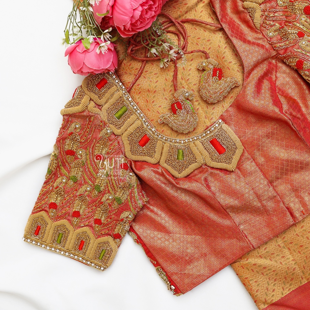 Red Parrot embossed bridal blouse