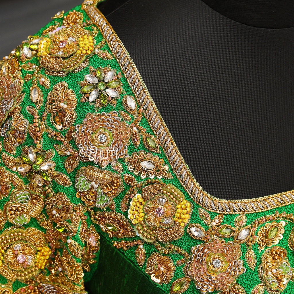 Green 3d Peacock bridal blouse
