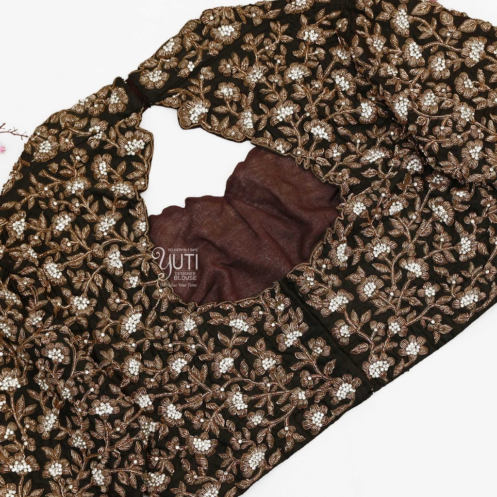 Black embossed floral bridal blouse