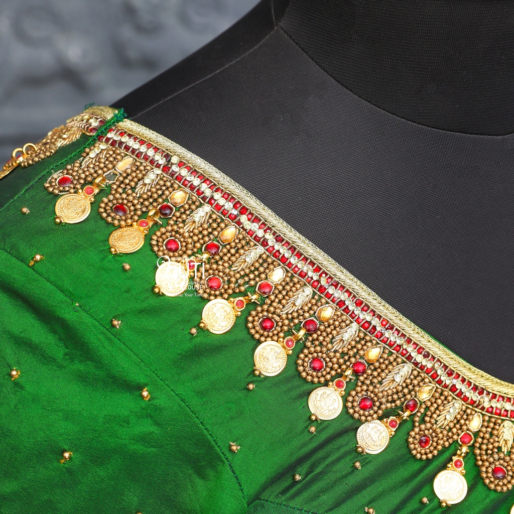Bridal Green Aari Work Blouse Designs