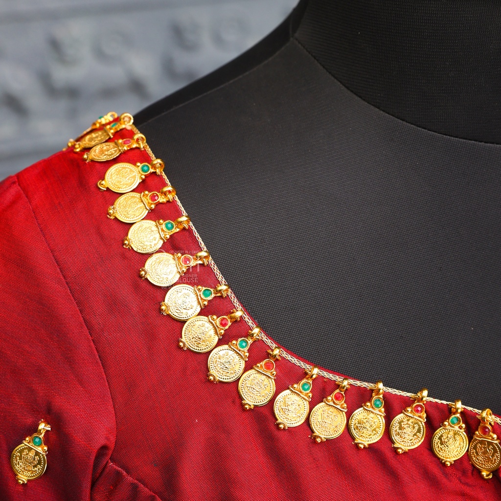 Aari Work Blouse Designs in Orangish Red