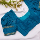 Velvet Skyblue Aari Work Blouse Designs