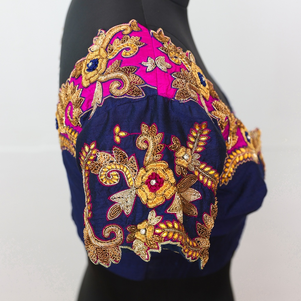 Navy blue aari work blouse