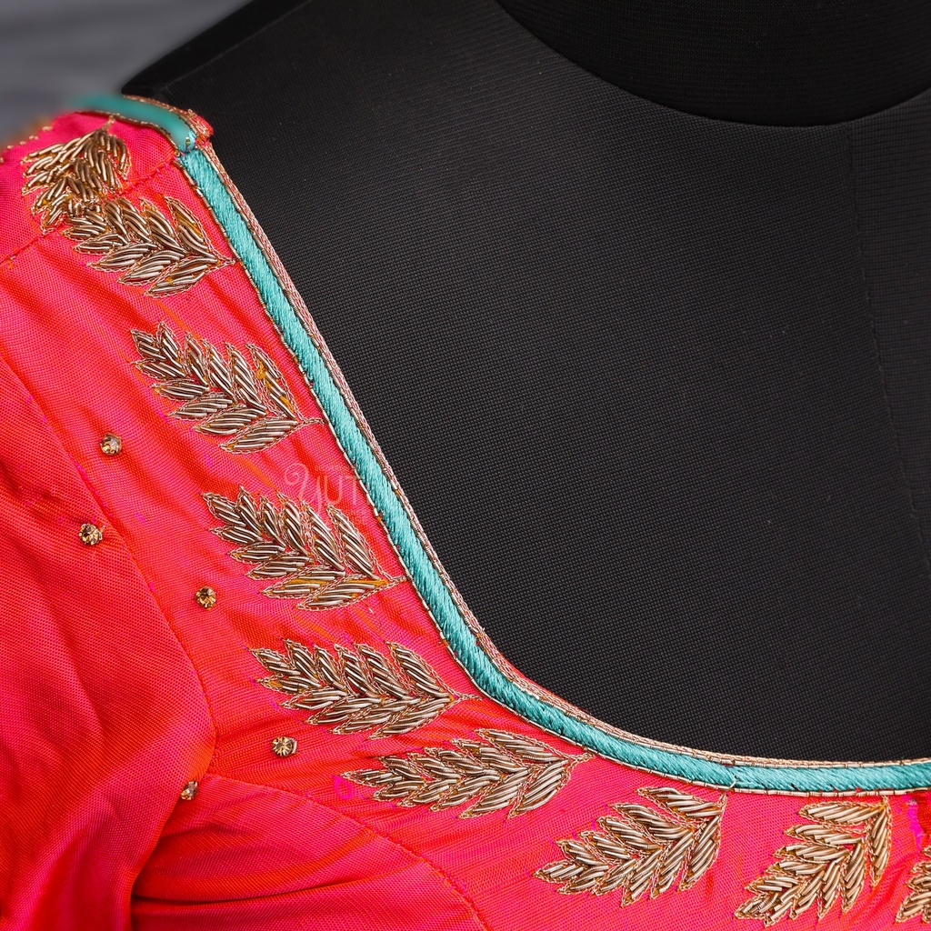 Pink and Orange combination aari work blouse || SIZE 32(adjustable up to 28- 34)