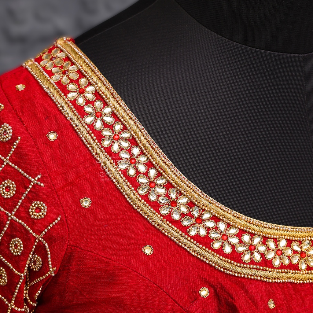 Aari Work Blouse Designs in Orangish Red SIZE 40 (adjustable up to 36 - 42)