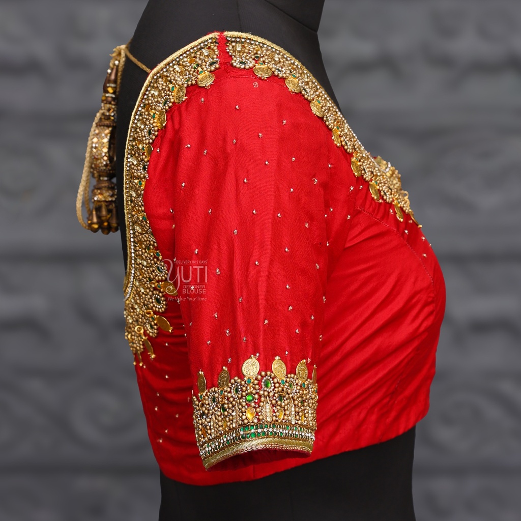 Aari Work Blouse Designs in Cherry Red  | SIZE 32 (adjustable up to 28- 34)