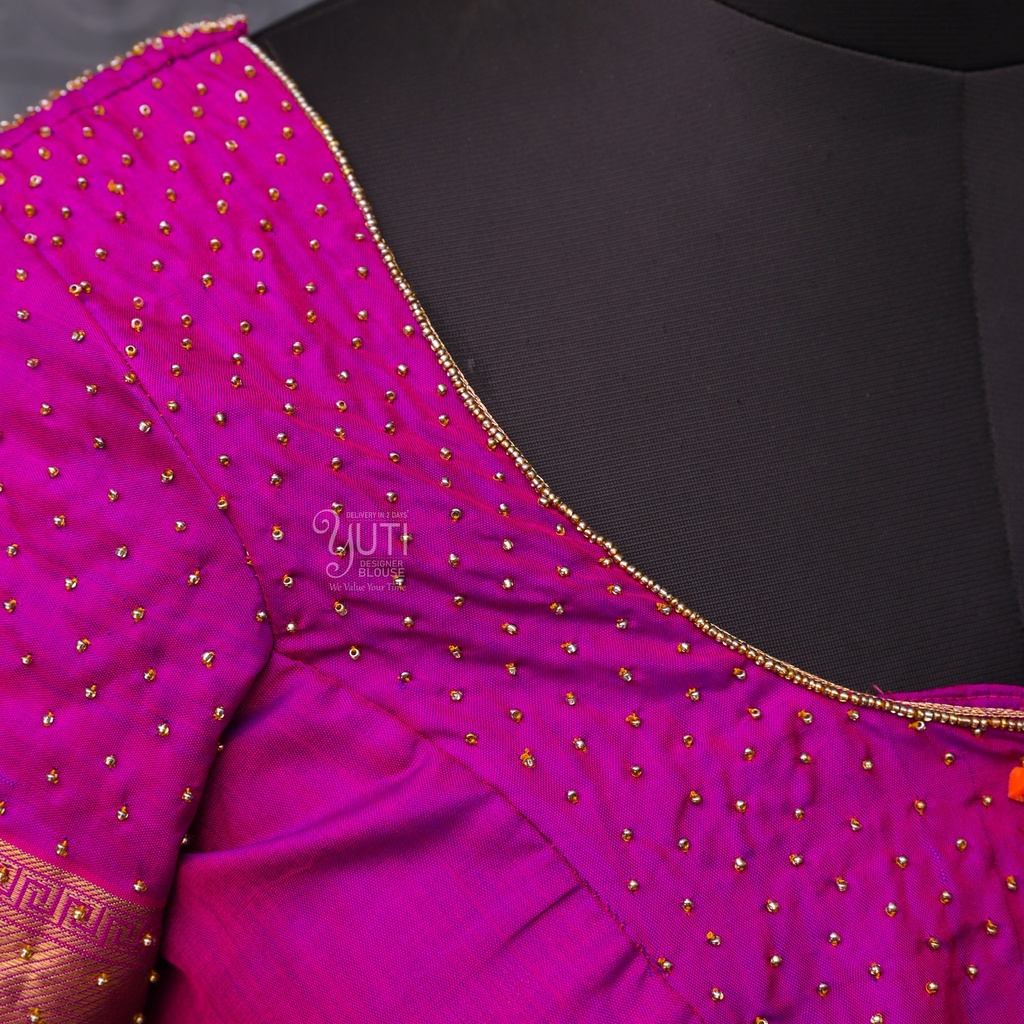 Pink Pattern Aari Work Bridal Blouse Design