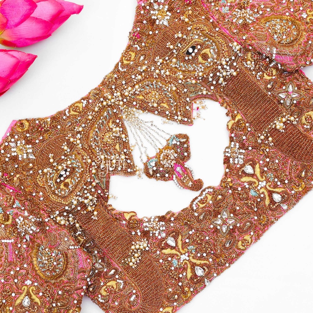 Pink heavy elephant bridal blouse