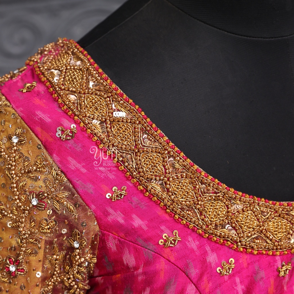 Pink and Orange combination aari work blouse || SIZE 34(adjustable up to 30- 36)