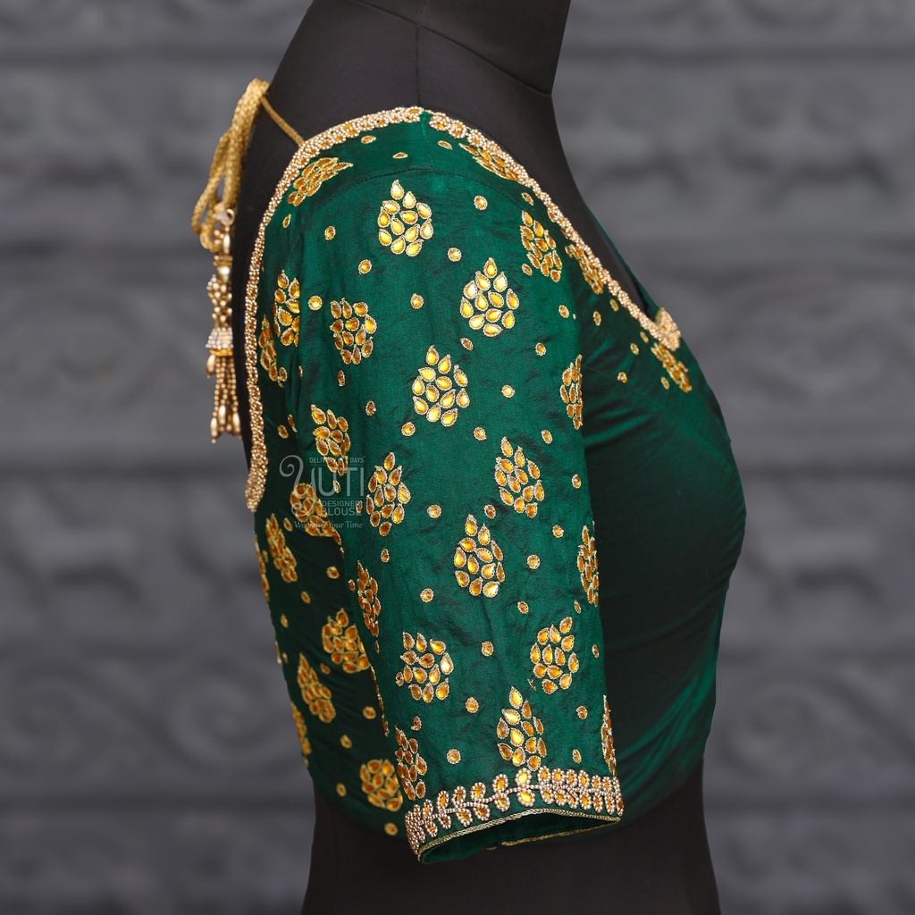 Bridal Green Aari Work Blouse Designs | SIZE 34 (adjustable up to 30- 36)