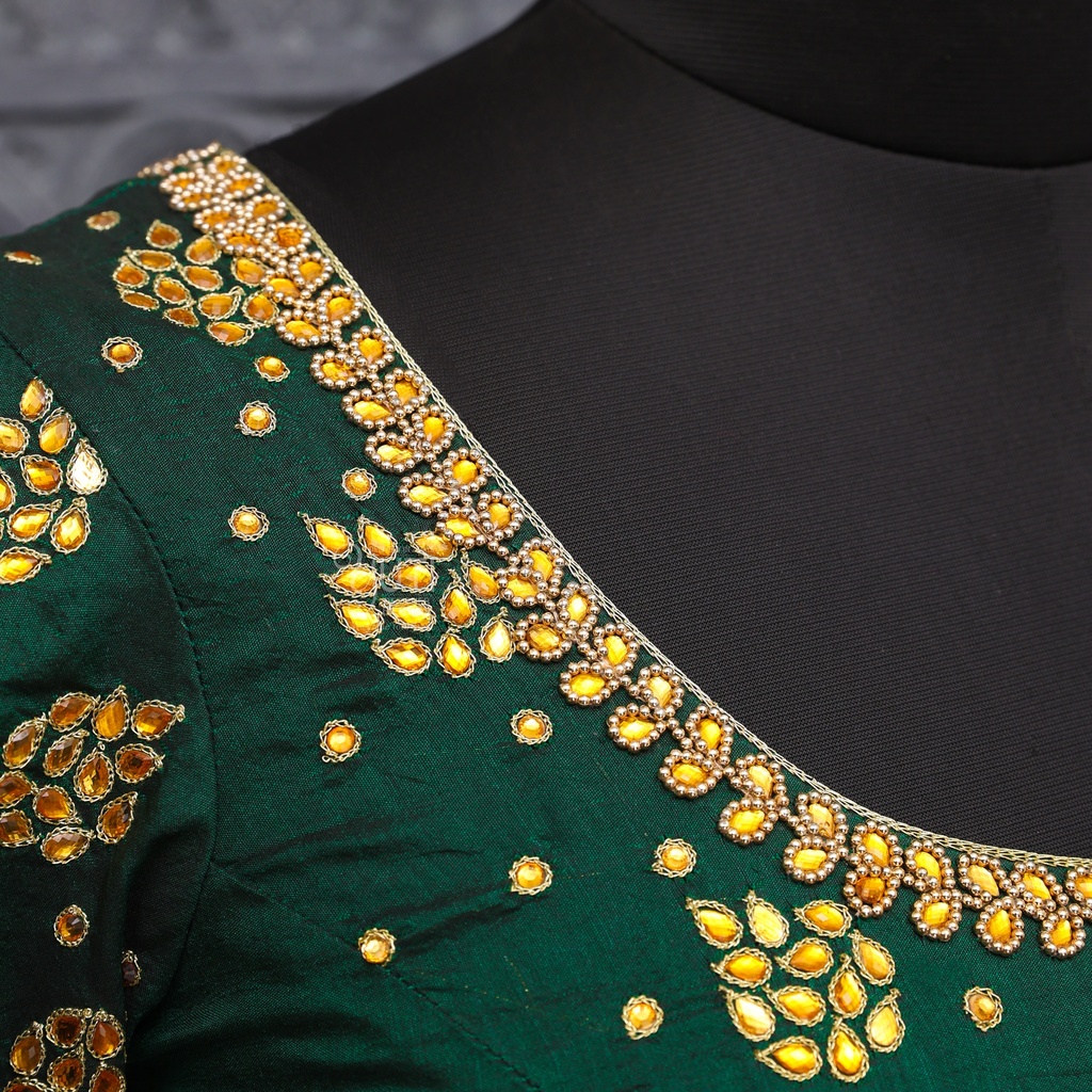 Bridal Green Aari Work Blouse Designs | SIZE 34 (adjustable up to 30- 36)