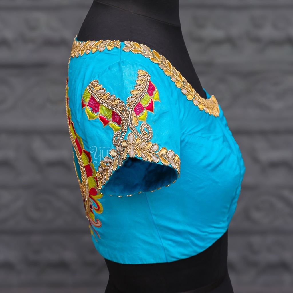 Skyblue Aari Work Blouse Designs | SIZE 32 (adjustable up to 28- 34)