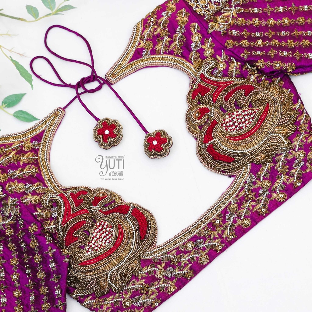 Purple heavy embossed peacock bridal