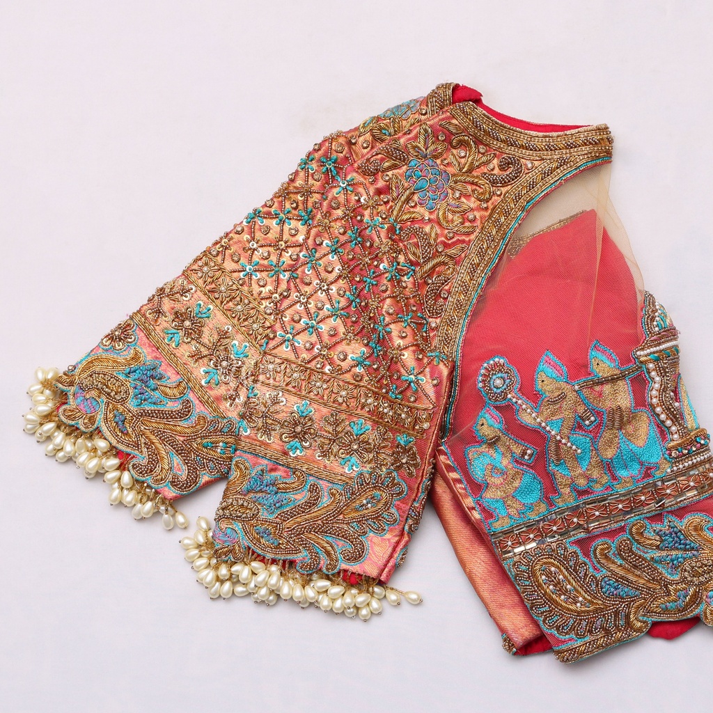 Pallaku design embroidery/ Grand bridal blouse design | SIZE 34 (adjustable up to 30 - 36)