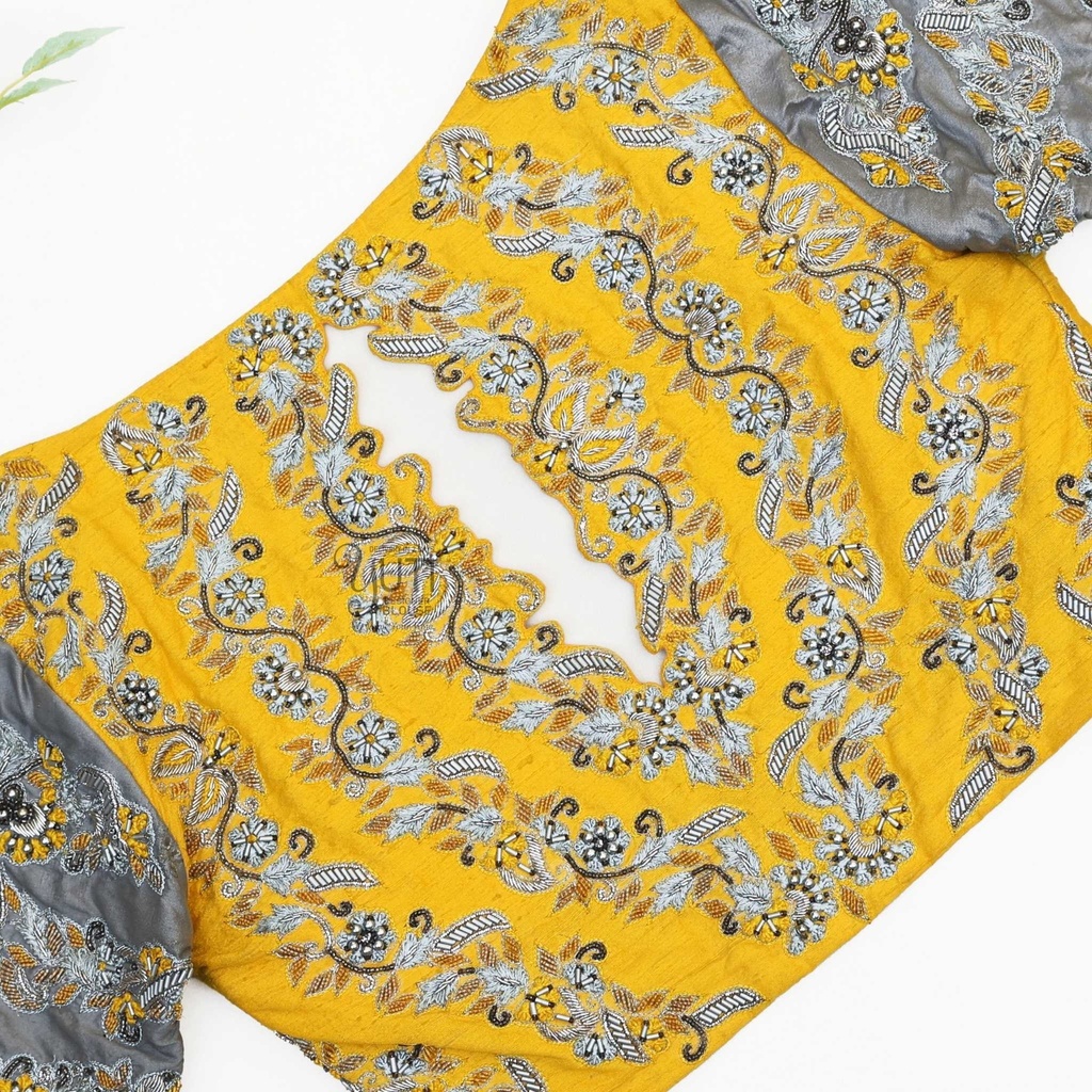 Yellow creeped floral bridal blouse