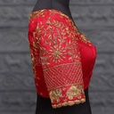 Red princess cut blouse with triangle shape back neck designs |