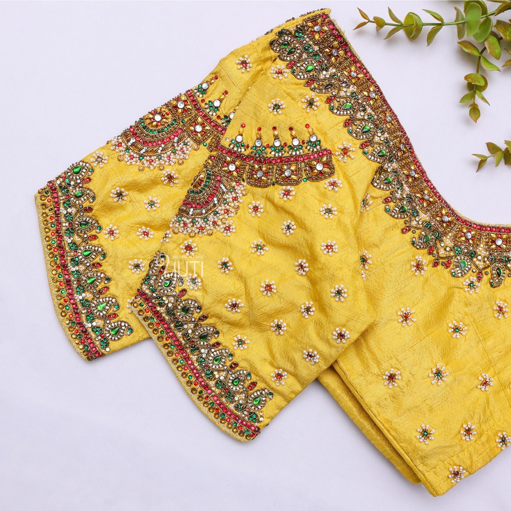 Golden Yellow Aari Bridal Blouse| SIZE 32(adjustable up to 28 - 34)