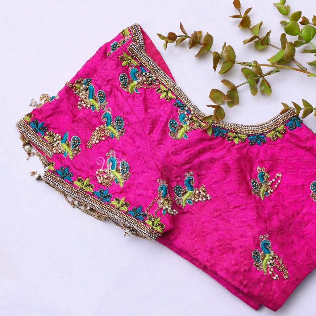 Pink Pattern Aari Work Bridal Blouse Design