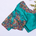 Bridal Green Aari Work Blouse With Pink & Golden Designs|SIZE 32(adjustable up to 28 - 34)