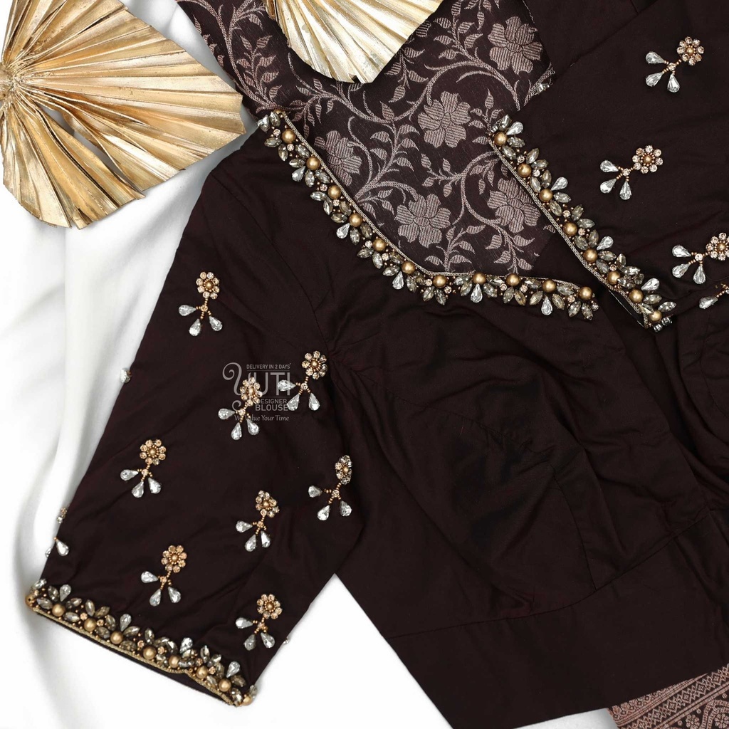 Dark brown floral bridal blouse