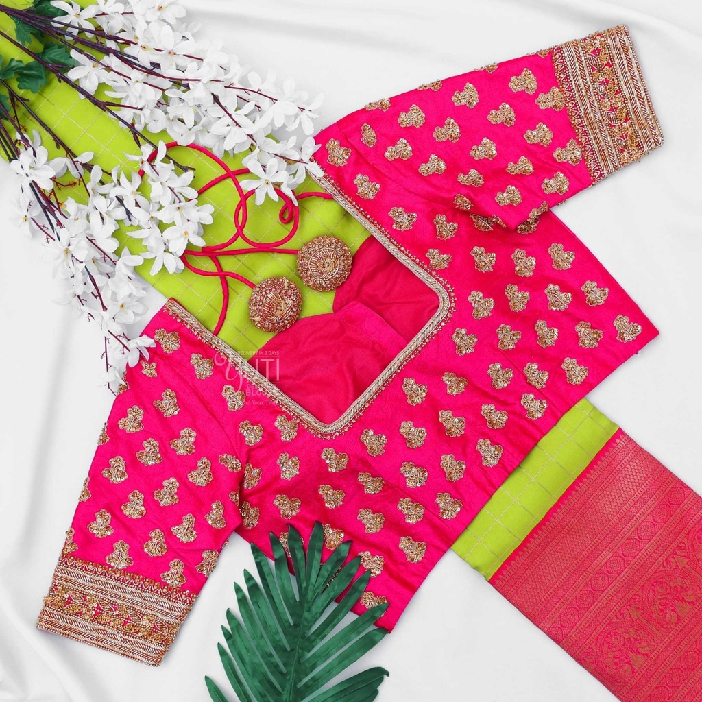 Pink floral motif bridal blouse