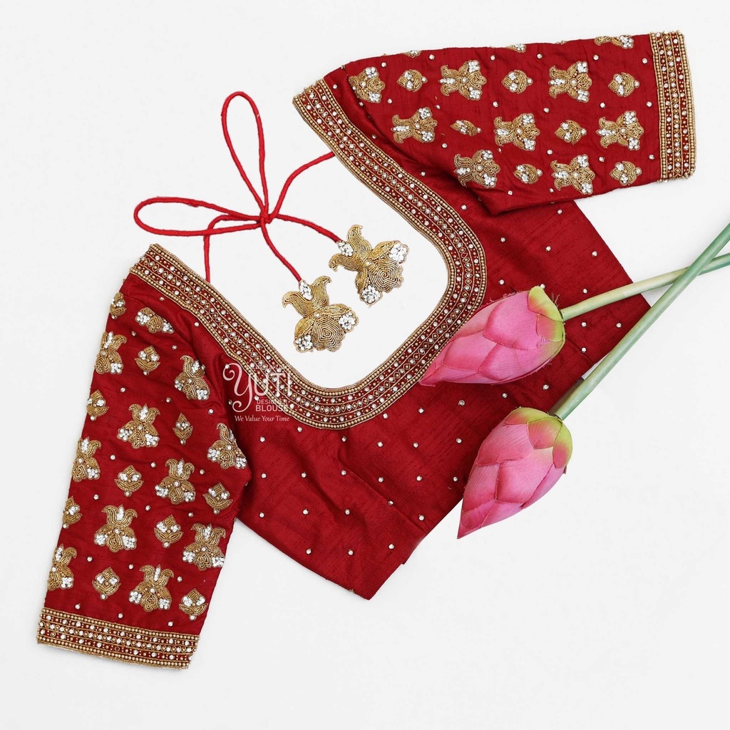 maroon motif bridal blouse