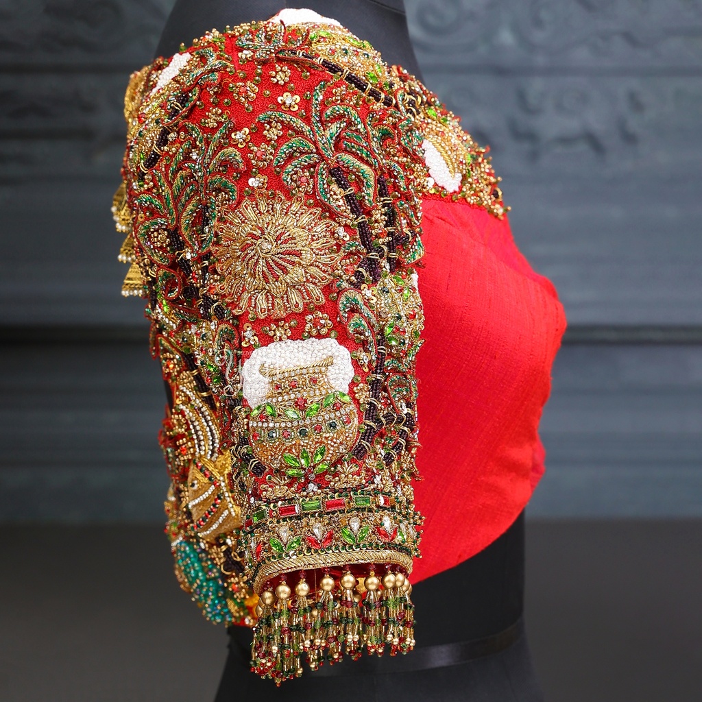 3D Pongal theme embroidery bridal blouses