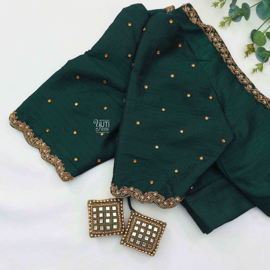 Stunning dark green embroidery blouse
