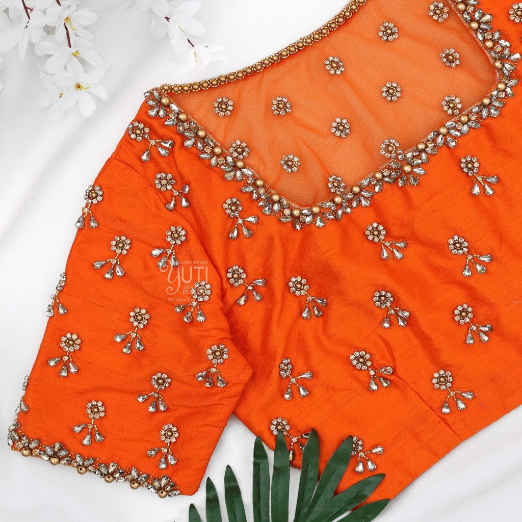 Orange floral bridal blouse