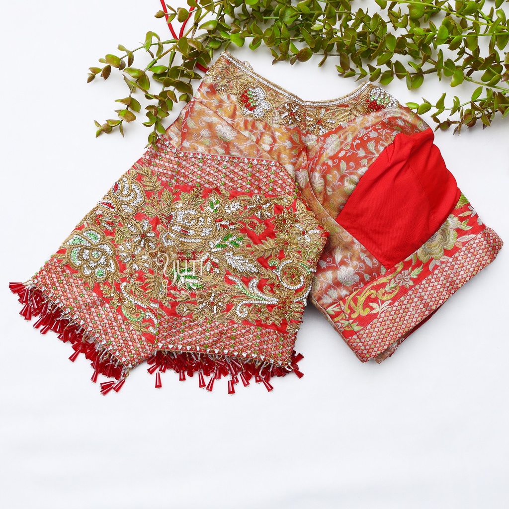 Beauty of red and silver embroidery bridal blouse