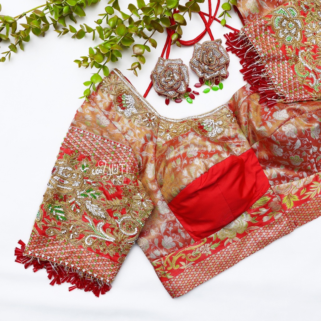 Beauty of red and silver embroidery bridal blouse