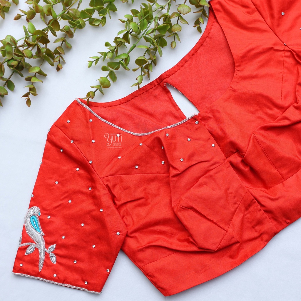 Bold and beautiful coral red embroidery blouse