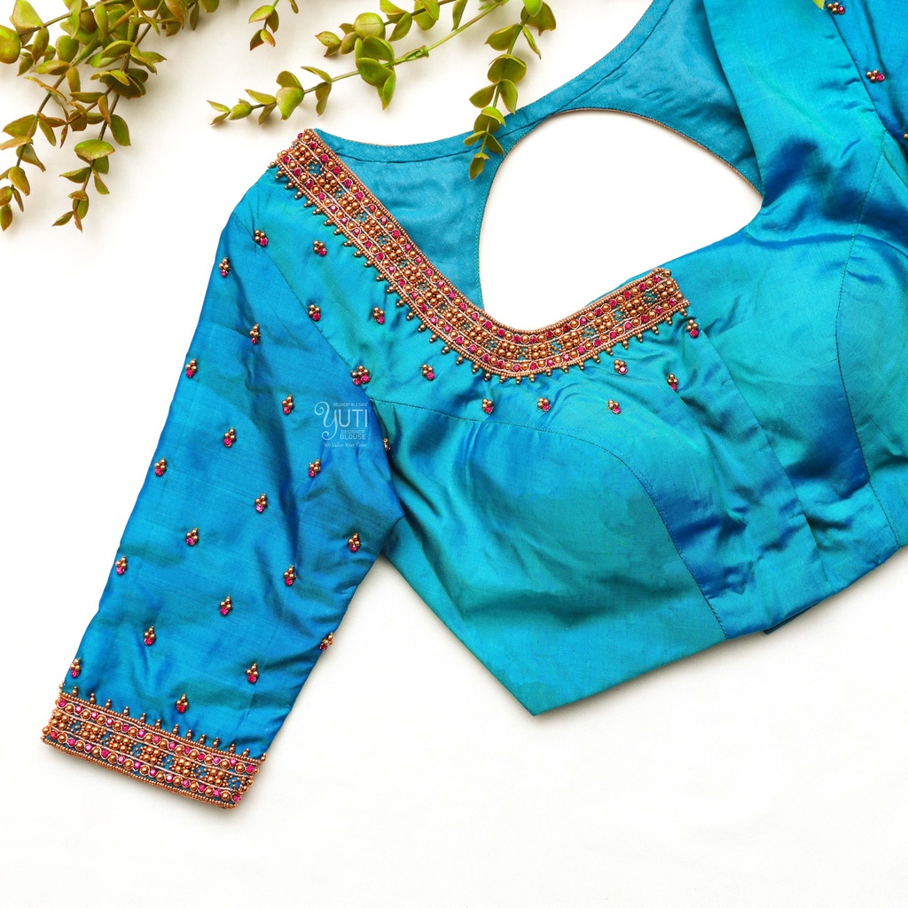 Aqua Blue Embroidery Blouse