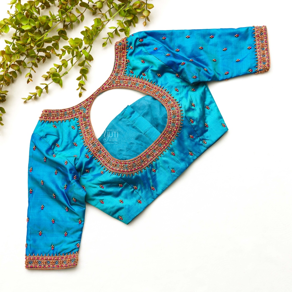 Aqua Blue Embroidery Blouse