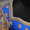 Unveil the beauty of dark blue open back embroidery bridal blouse.