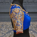 Unveil the beauty of dark blue open back embroidery bridal blouse.