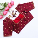 Elegant and chic in this wine red embroidery blouse