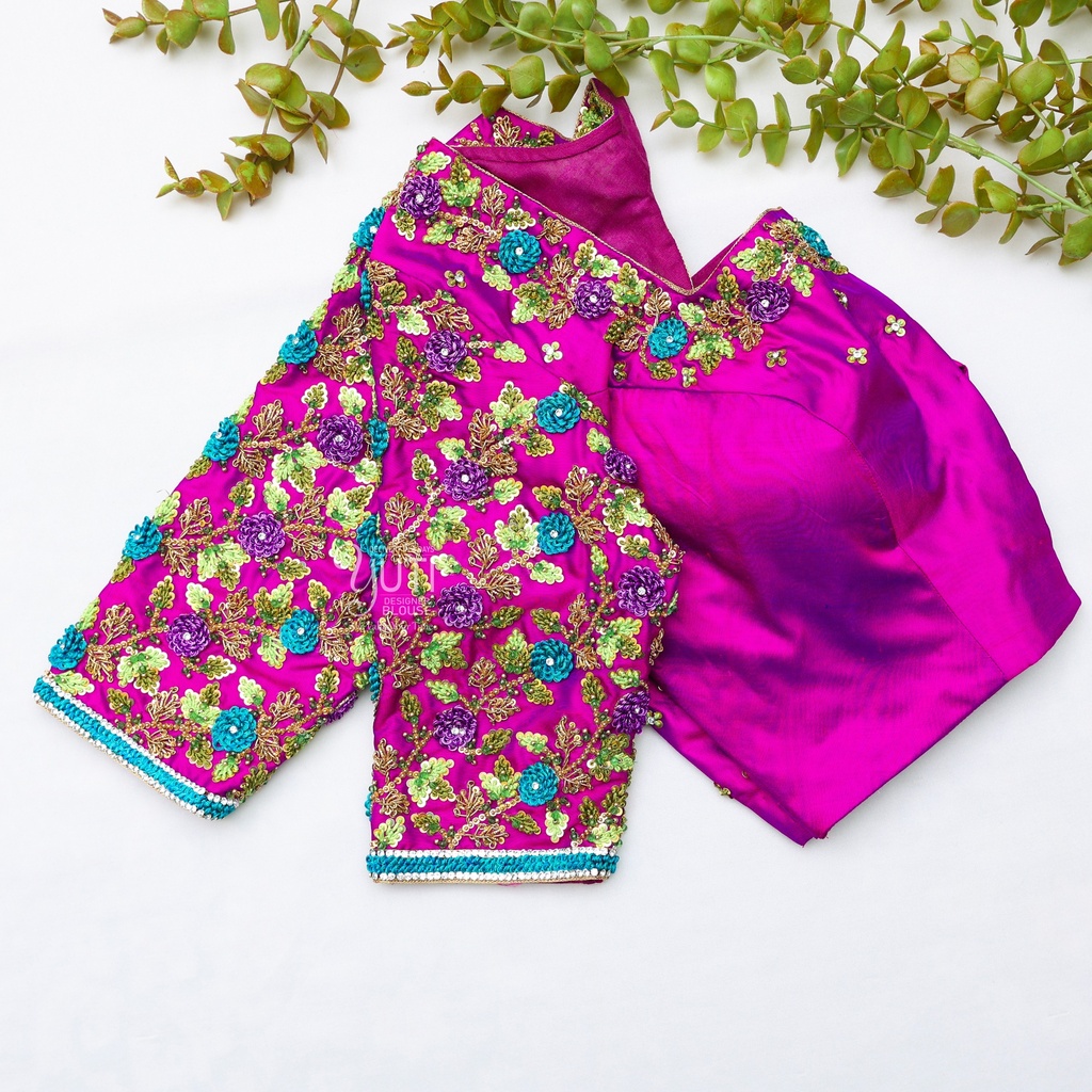 Perfect combination of style and sophistication with our pink open back embroidery Bridal Blouse