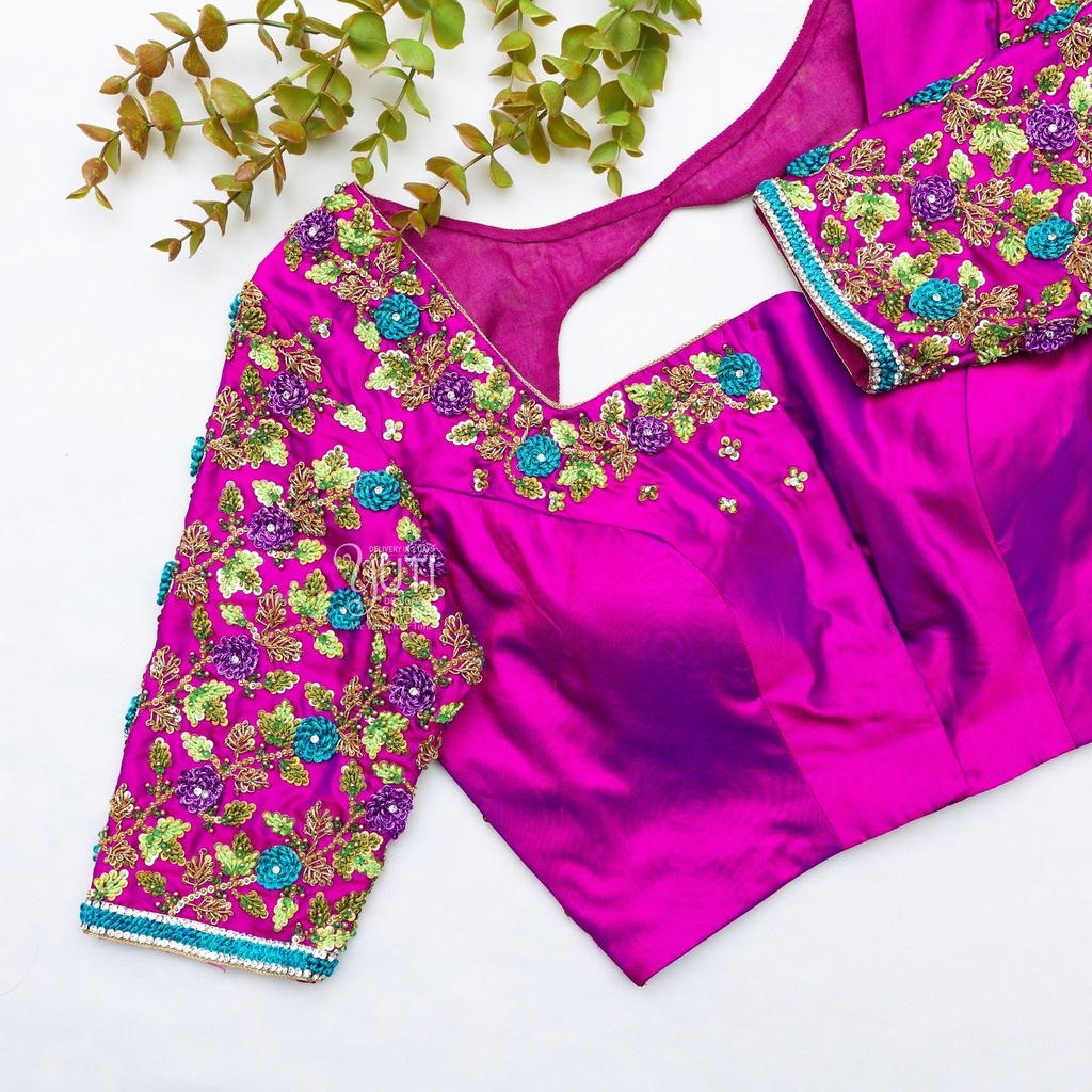 Perfect combination of style and sophistication with our pink open back embroidery Bridal Blouse