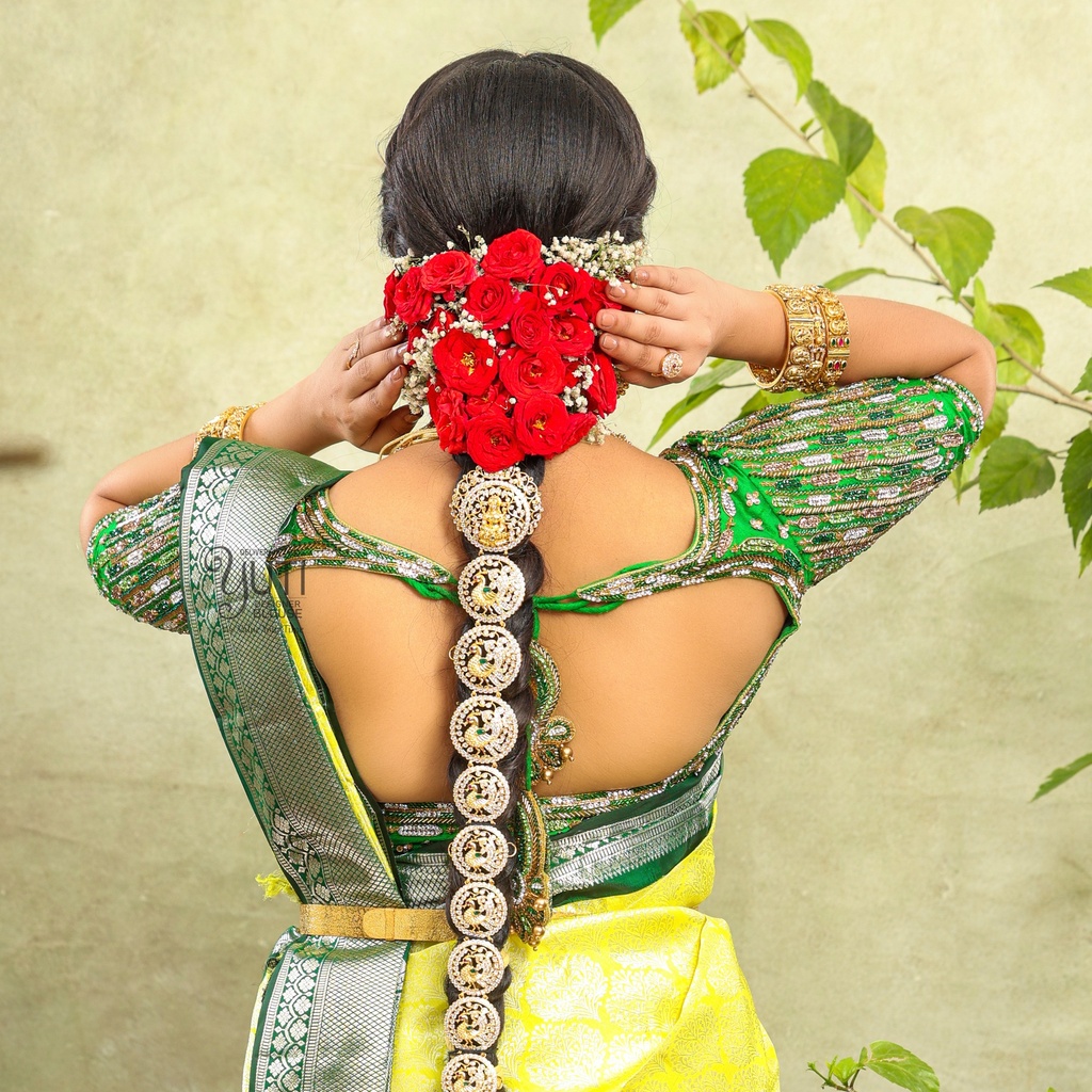 Perfect green embroidery open back bridal blouse