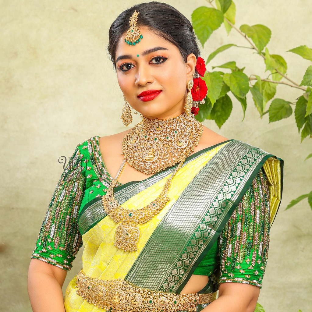 Perfect green embroidery open back bridal blouse