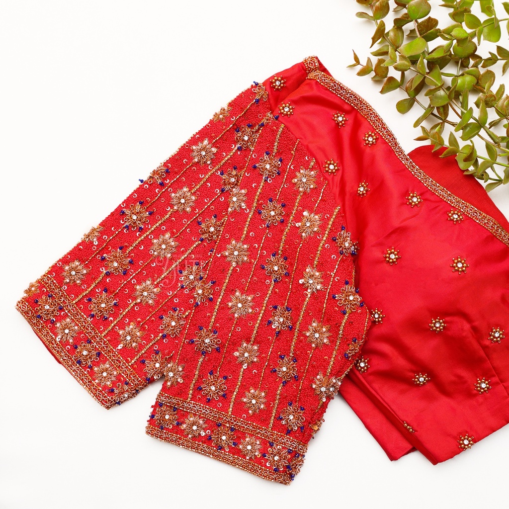 Perfect v-neck orange embroidered bridal blouse