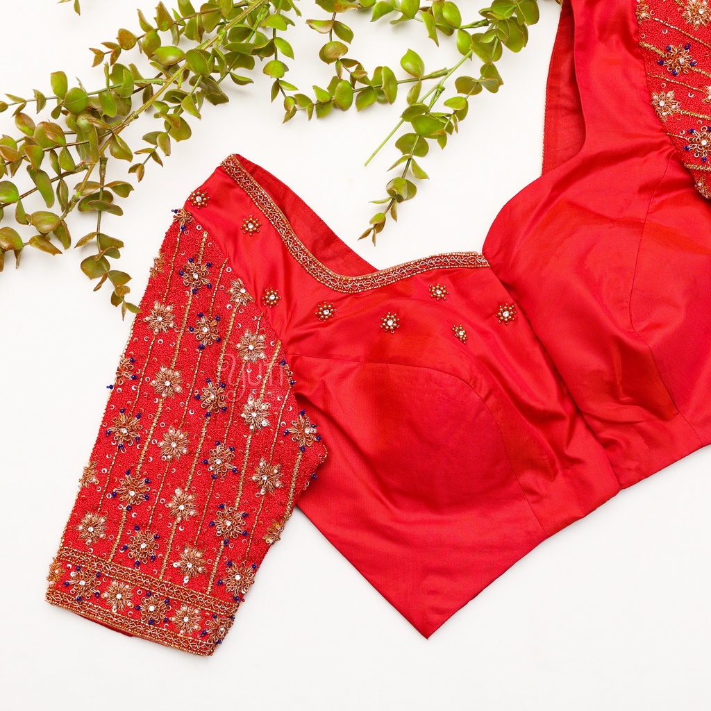 Perfect v-neck orange embroidered bridal blouse