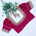 "Feeling powerful and stylish in my new purple red aari work blouse!