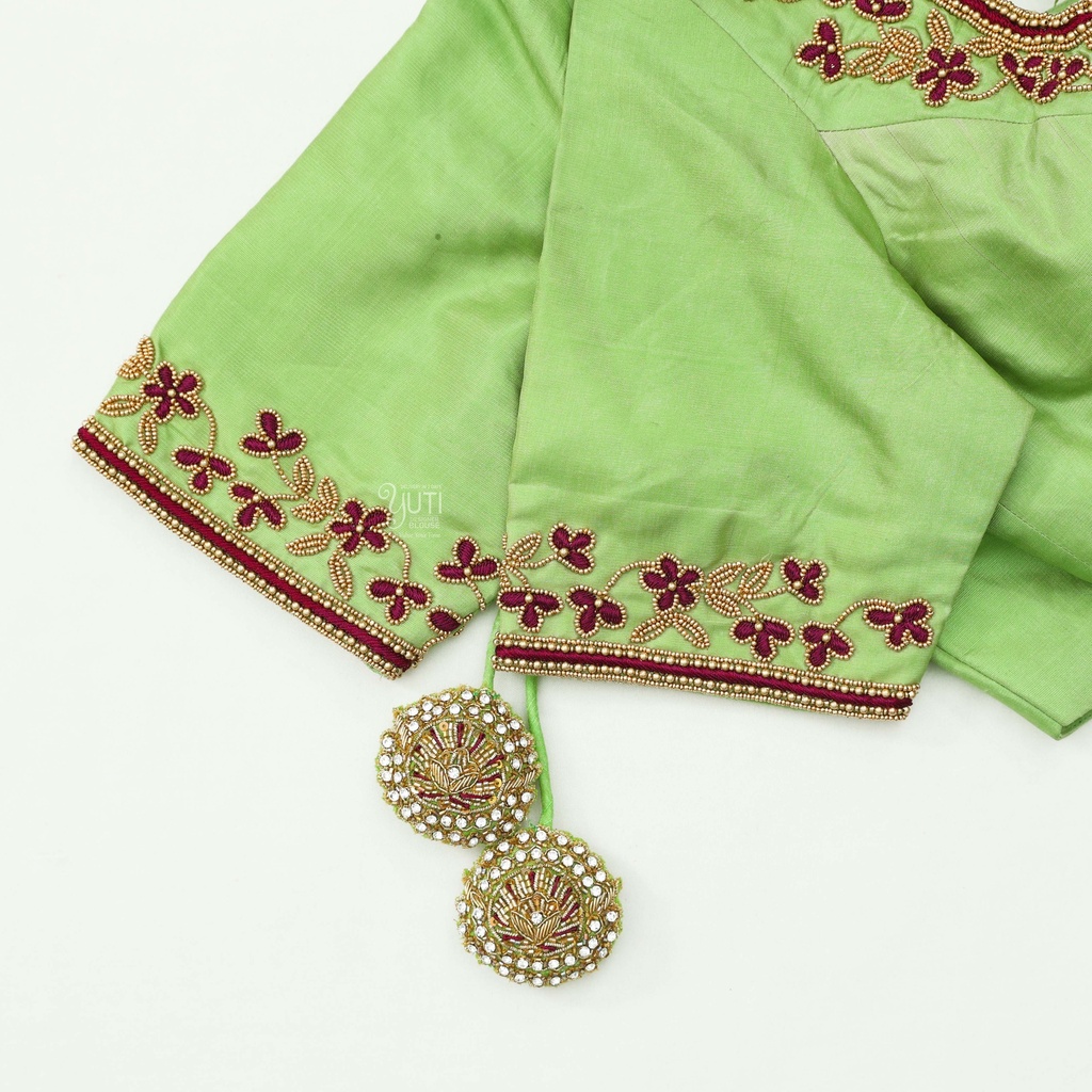 Stunning green color embroidery blouses