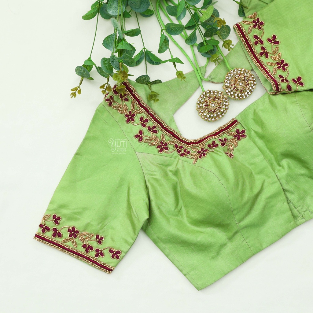 Stunning green color embroidery blouses