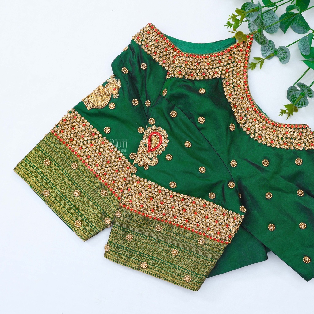 Our exquisite green color embroidery blouses